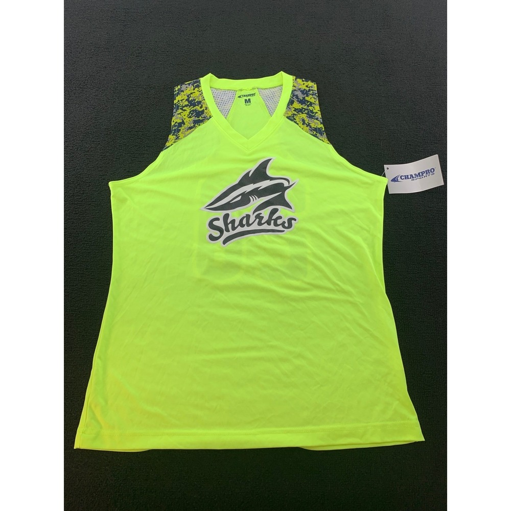 CHAMPPRO Sports Sharks Tank‎ Top Athletic Shirt Women's M Neon Yellow 20